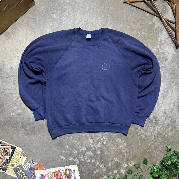 Vintage 80s Jerzees By Russell Faded Navy Blue Crewneck Mens Large Sweatshirt - Picture 1 of 4